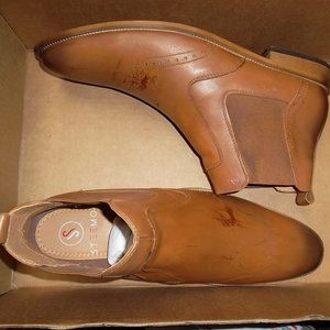 STEEMO Tan Artisan Distressed Chelsea Ankle Boots